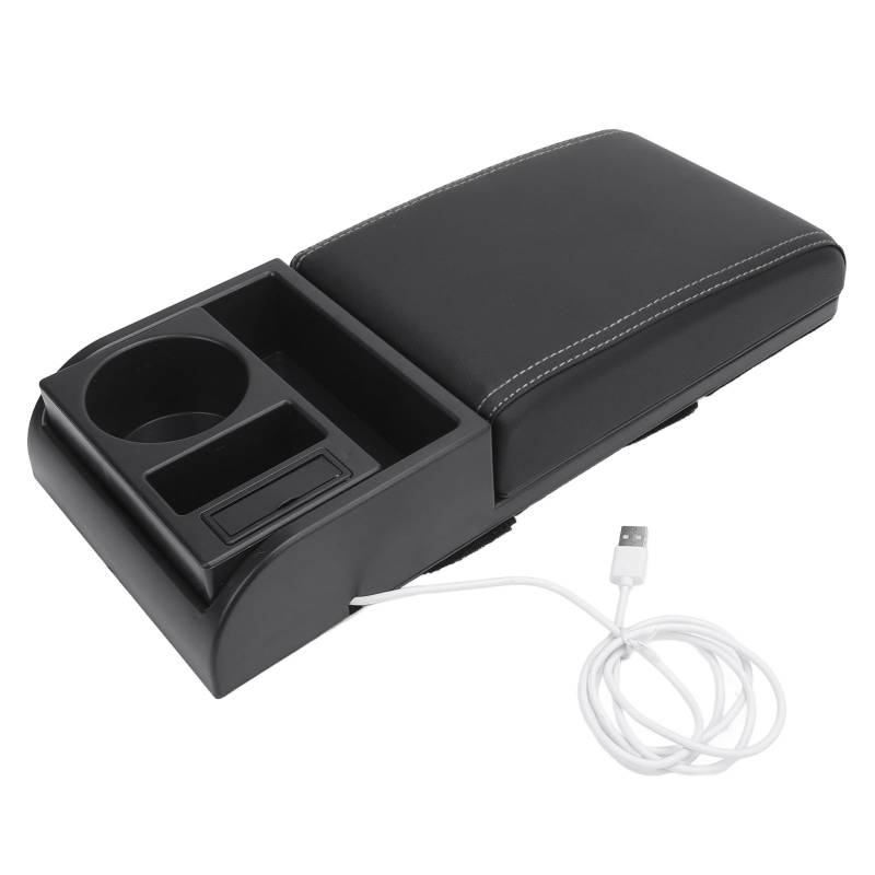 aqxreight Center Console Armlast Box Abdeckungslänge mit USB -Ladungsanschluss -Becher -Halter Universal Fit Car Armlast Box Extender für SUVS -LKWs (weiße Linie) von aqxreight