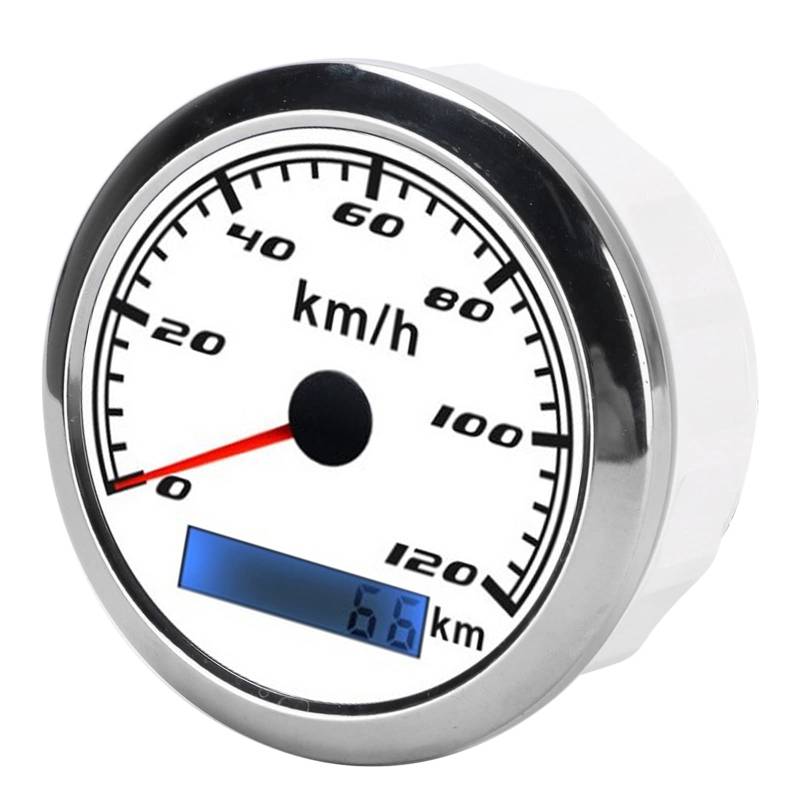 aqxreight GPS-Tachometer, Zeiger, Kilometerzähler, 0–120 Km/h, IP67, Universeller Geschwindigkeitsmesser für LKWs, Boote (weißes Zifferblatt) von aqxreight