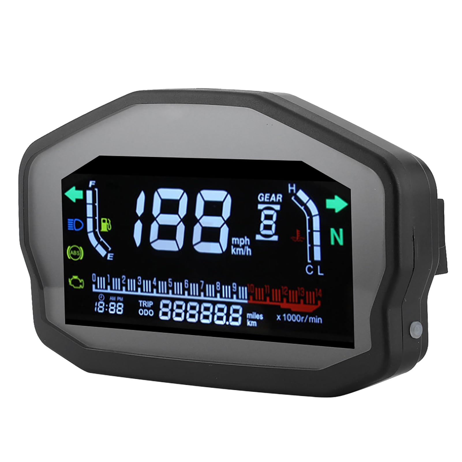 aqxreight Motorrad-Geschwindigkeitsmesser, Kraftstoffstandsanzeige, LCD-Instrument für 1/2/4-Zylinder-Motor mit LED-Anzeige, ABS-Material, Universelle Ausstattung von aqxreight