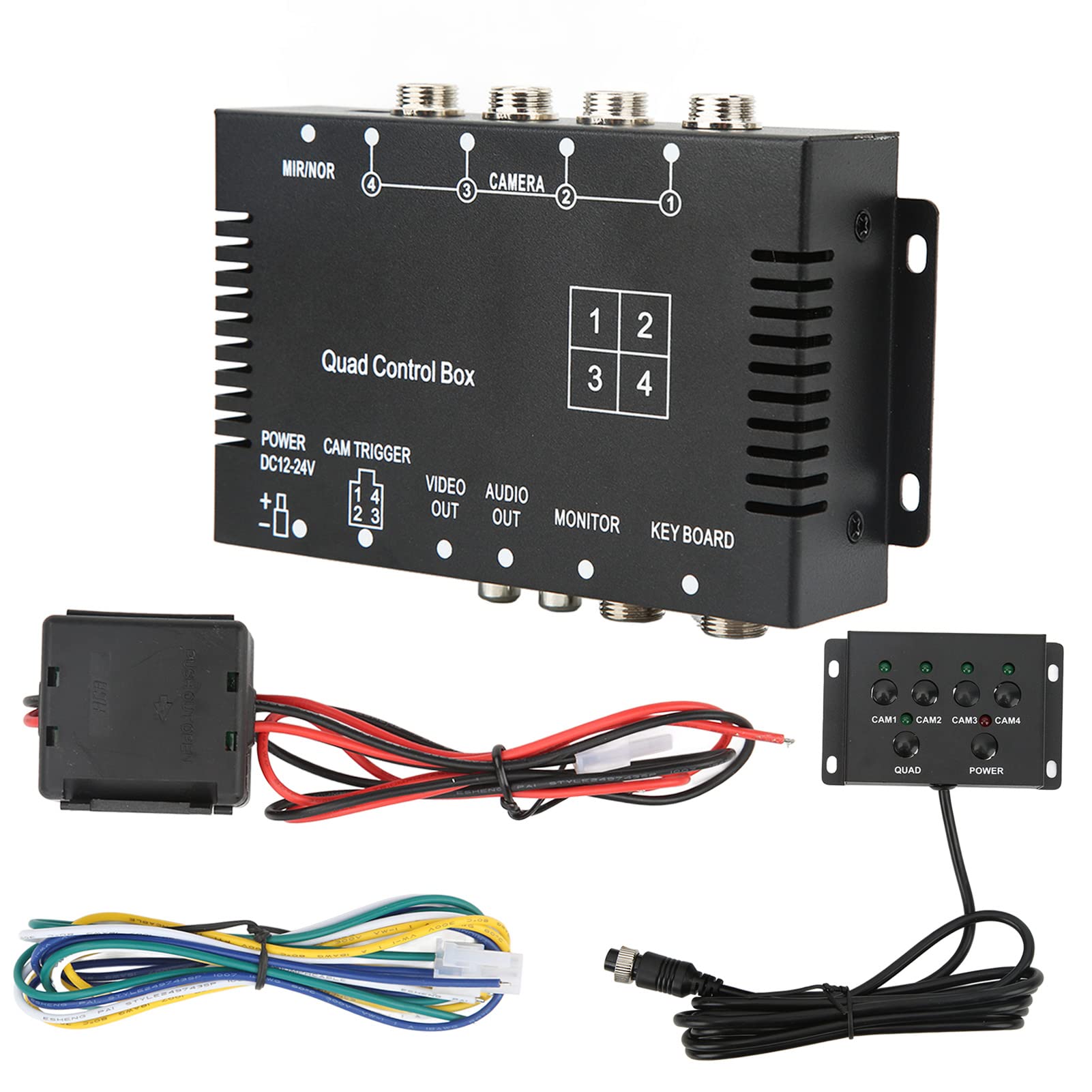 aqxreight Rückfahrkamera-Steuerbox, 4-Kanal-Video-Splitter-Steuerbox DC12V 24V Bildschalter-Fernbedienung High Definition für LKW-Bus-Boot von aqxreight