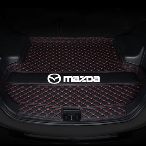 Auto Leder Kofferraummatten für Mazda CX5 2017-2022, Kratzfeste Kofferraumwanne Kofferraum Schutzmatte Cargo Teppich Interieur Zubehör,C Black Red von asyshuy