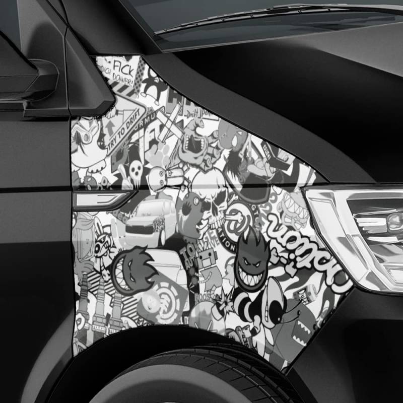 Auto-Dress Stickerbomb Auto-Folie mit Luftkanal-Technik für 3D Car-Wrapping (30x150cm, Design: Special, Farbe: Schwarz-Weiß, Finish: Matt) von Auto-Dress