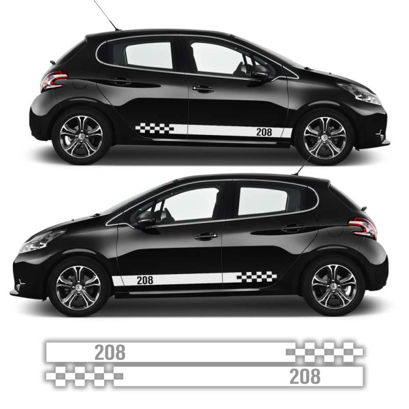 Auto-Dress® Seiten-Streifen Aufkleber Set/Dekor passend für Peugeot 208 in Wunschfarbe (100 White Gloss) von Auto-Dress