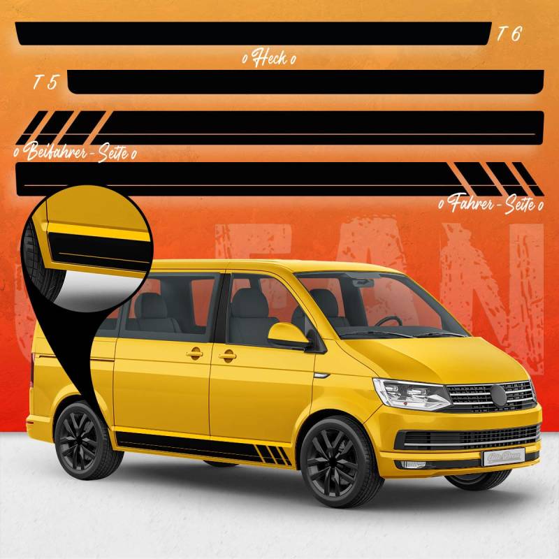 Auto-Dress Seiten-Streifen Aufkleber Set/Dekor passend für VW T4, T5 & T6 Bus - Motiv: Clean Racing (167 Poseidon, Langer Radstand) von Auto-Dress