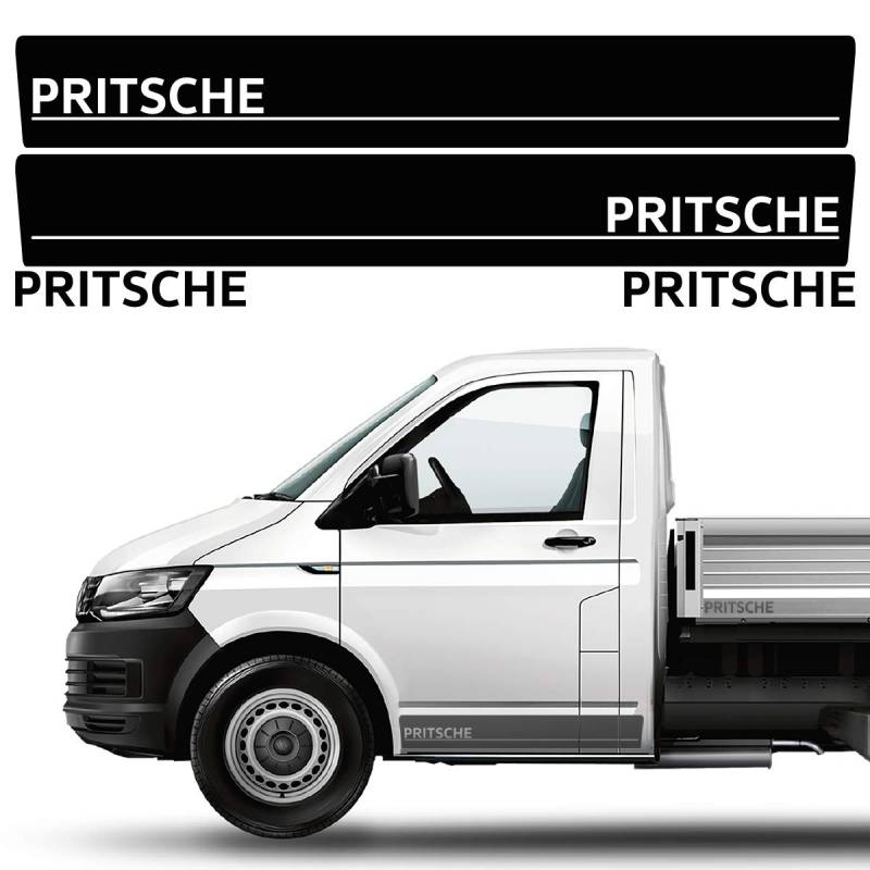 Wagen Seiten-Streifen Aufkleber Set/Dekor passend für VW T4, T5 & T6 Pritschen-Wagen in Wunschfarbe - Einzel- & Doppel-Kabine (Schwarz-Matt, Normal-Kabine) von Auto-Dress