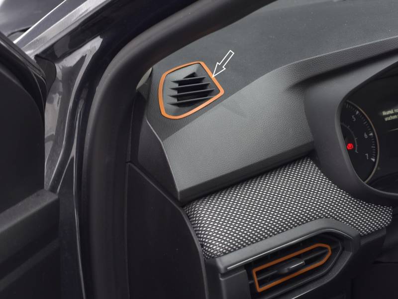 Stahlabdeckung für 2021+ Sandero/Sandero STEPWAY/Jogger | Farbe Orange | 2 Stück Edelstahl Kennzeichen Rahmen Metall gebürstet Innenraum Dekorationen Zubehör Tuning von autoCOVR