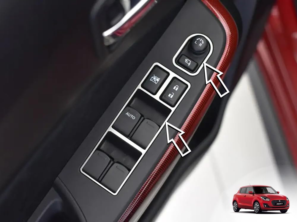 Stahldekor für Suzuki.SWIFT, SWIFT Sport | 4 Türen - für elektrische Fensterheber Schalter | 5 Stück Edelstahl AZ RZ A2L A GL GLX SHVS AllGrip Hybrid Swift Tuning Zubehör von autoCOVR