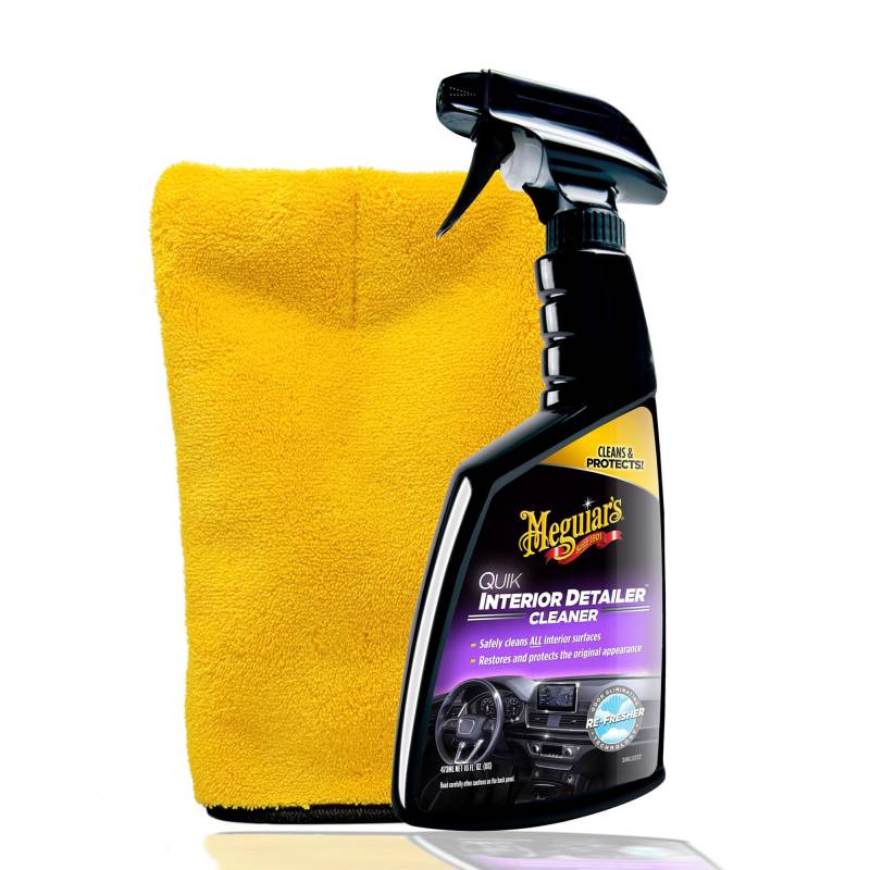 Auto Innenraum Reinigungsset | Meguiar's Quik Interior Detailer Innenraumreiniger + Detailing Handschuh | reinigt und schützt Kunststoff und Leder mit Frischeduft von autopflege