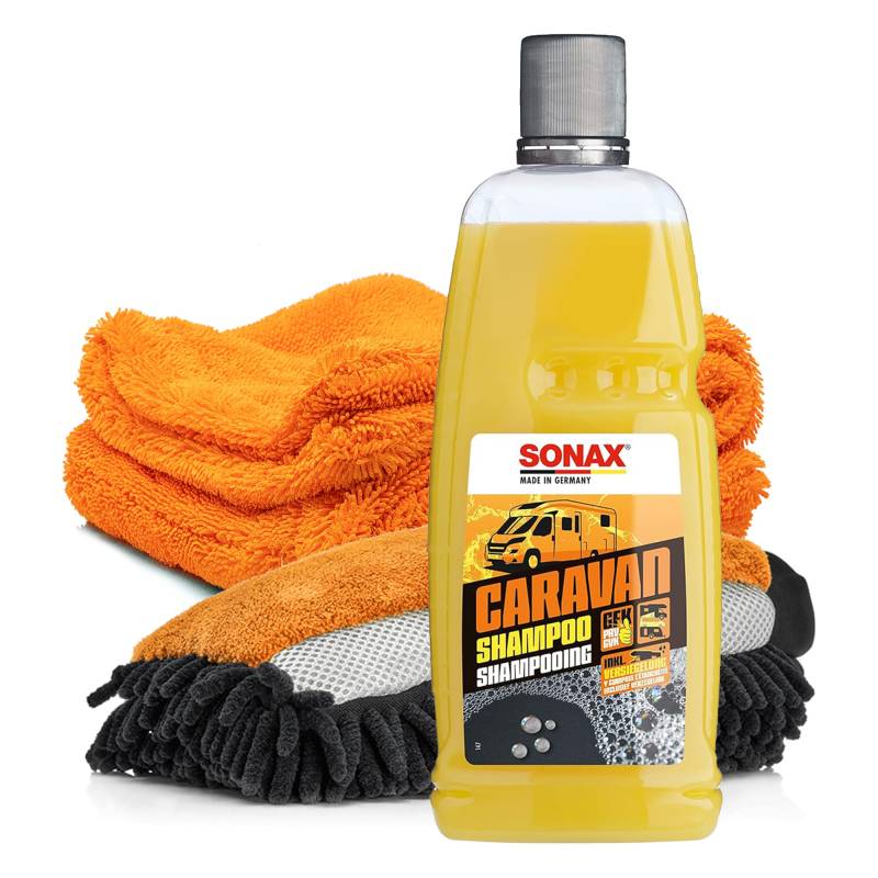 autopflege Wohnmobil Reiniger Set | Sonax Caravan Shampoo 1l + Waschhandschuh + Trockentuch | Wohnmobilreiniger Caravanreiniger Wohnwagenreiniger von autopflege