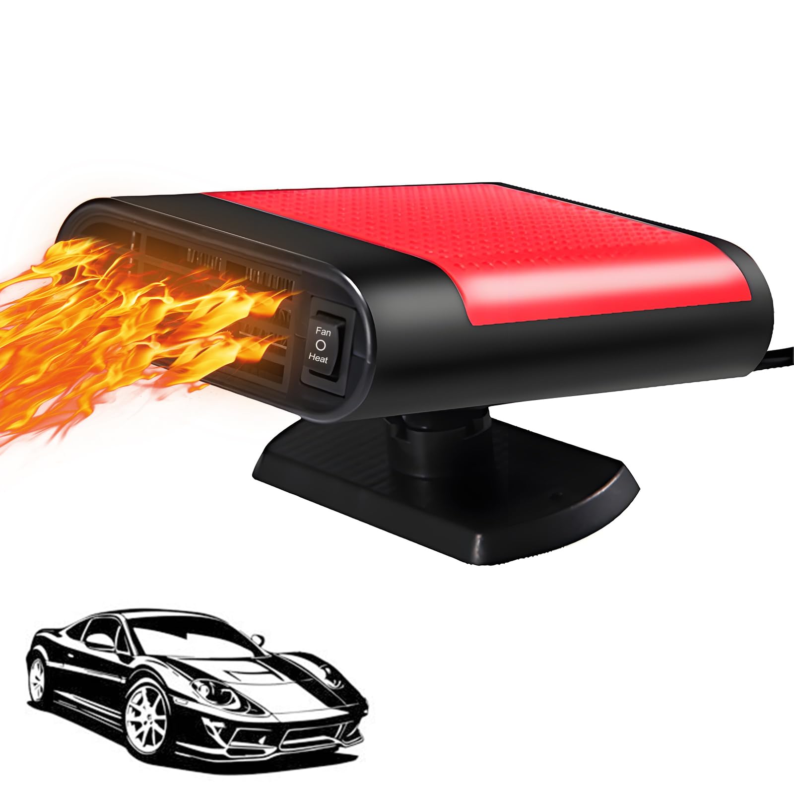 autozen Autoheizung, 2 in 1 Auto Heizlüfter 12V 120W Auto Heizung Entfroster 360° Drehbar für Auto Windschutzscheibe Schnelle Heizung, schwarz+rot von autozen