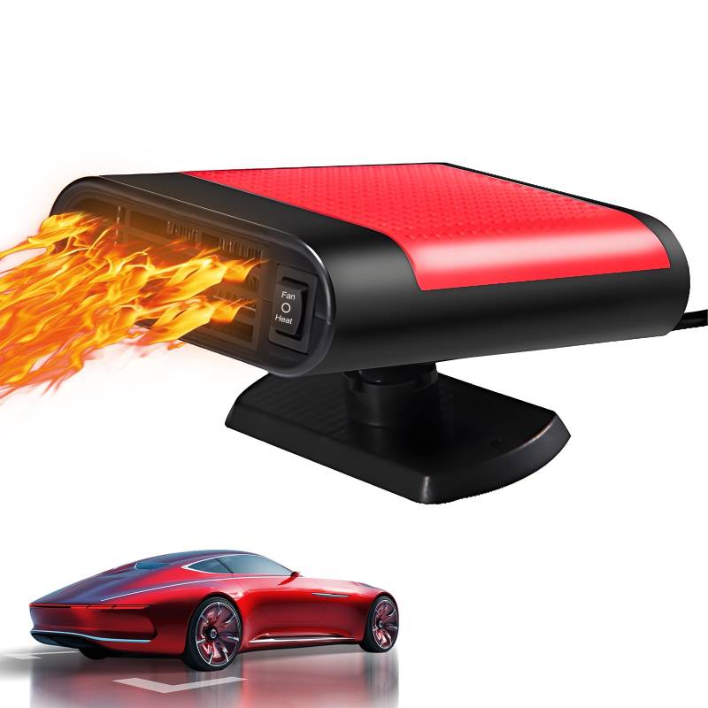 autozen Autoheizung, 2 in 1 Car Heater 12V 200W Auto Heizlüfter Auto Heizung Entfroster 360° Drehbar für Auto Windschutzscheibe Schnelle Heizung, schwarz+rot von autozen