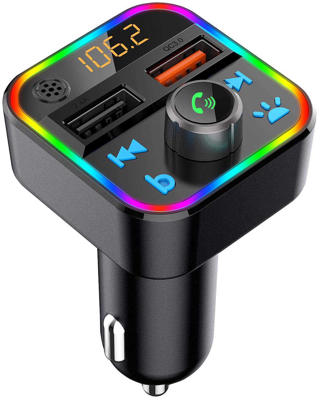 auvisio Transmitter Auto: Kfz-FM-Transmitter mit Bluetooth 5, Freisprecher, MP3, 2 USB-Ladeports (Auto, Bluetooth, Radio Adapter, Speicherkarten) von auvisio