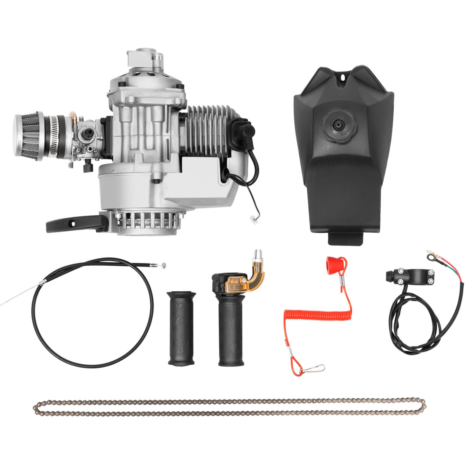 awolsrgiop 49CC 2-Takt Motor, Mini Dirtbike Motor Einzelzylinder Mini-Motor Lufterzwungene Kühlung Rennmotor mit Kraftstofftank, Dirt Bike Cross Pocketbike ATV Quad Getriebe Vergaser von awolsrgiop