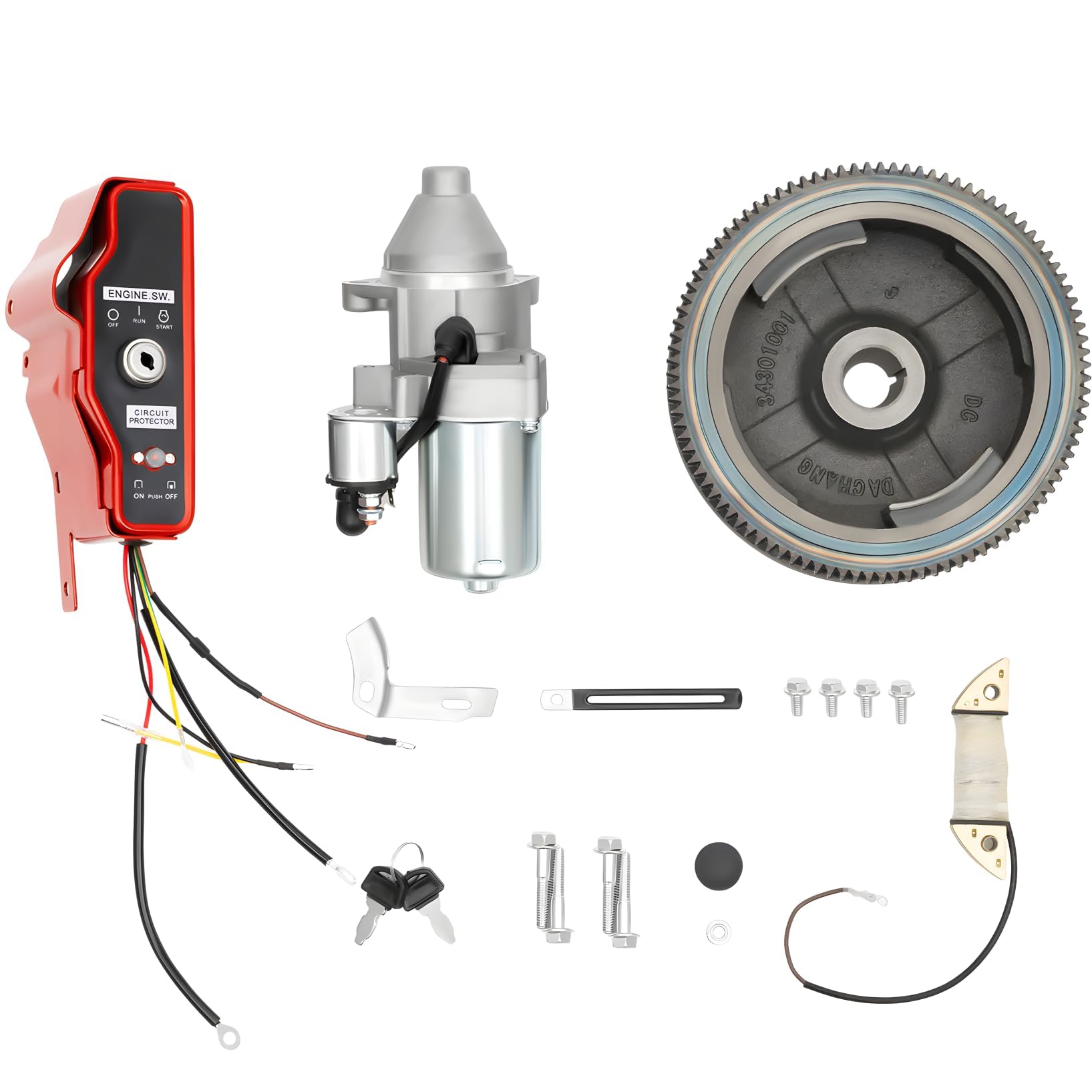 awolsrgiop Schwungrad Elektrostart Kit, Elektrisches Start-kit Für Honda GX390 13 PS, Motoren und Generatoren mit Anlasser Magnet Schwungrad Zahnkranz Schlüsselschalterbox Schlüsseln von awolsrgiop