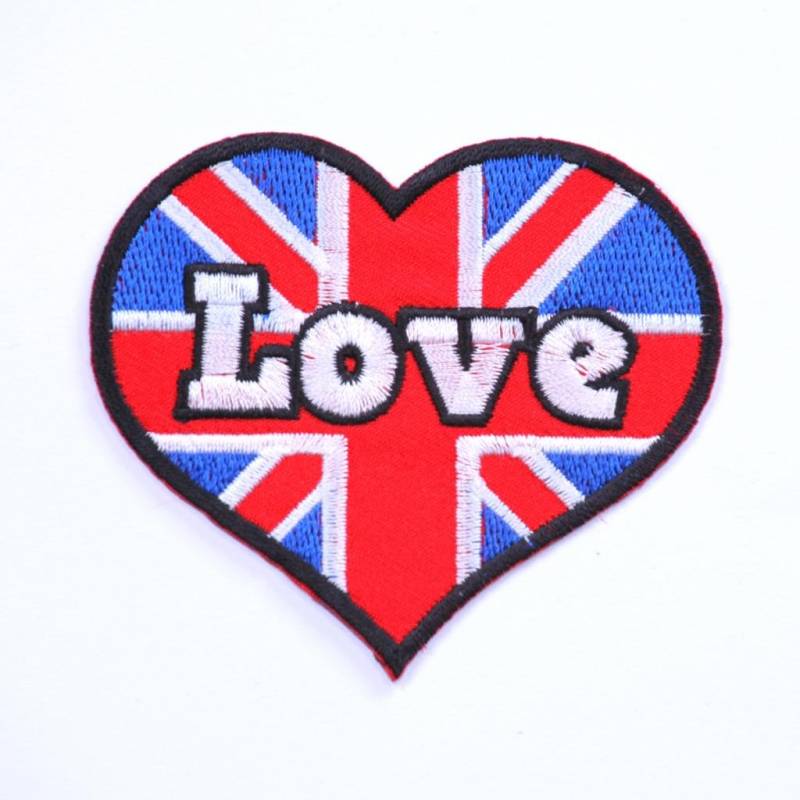 Patches zum Aufbügeln Aufbügler für Kleidung Aufnäher Bügelbild Applikation Patches Union Jack Heart von b2see