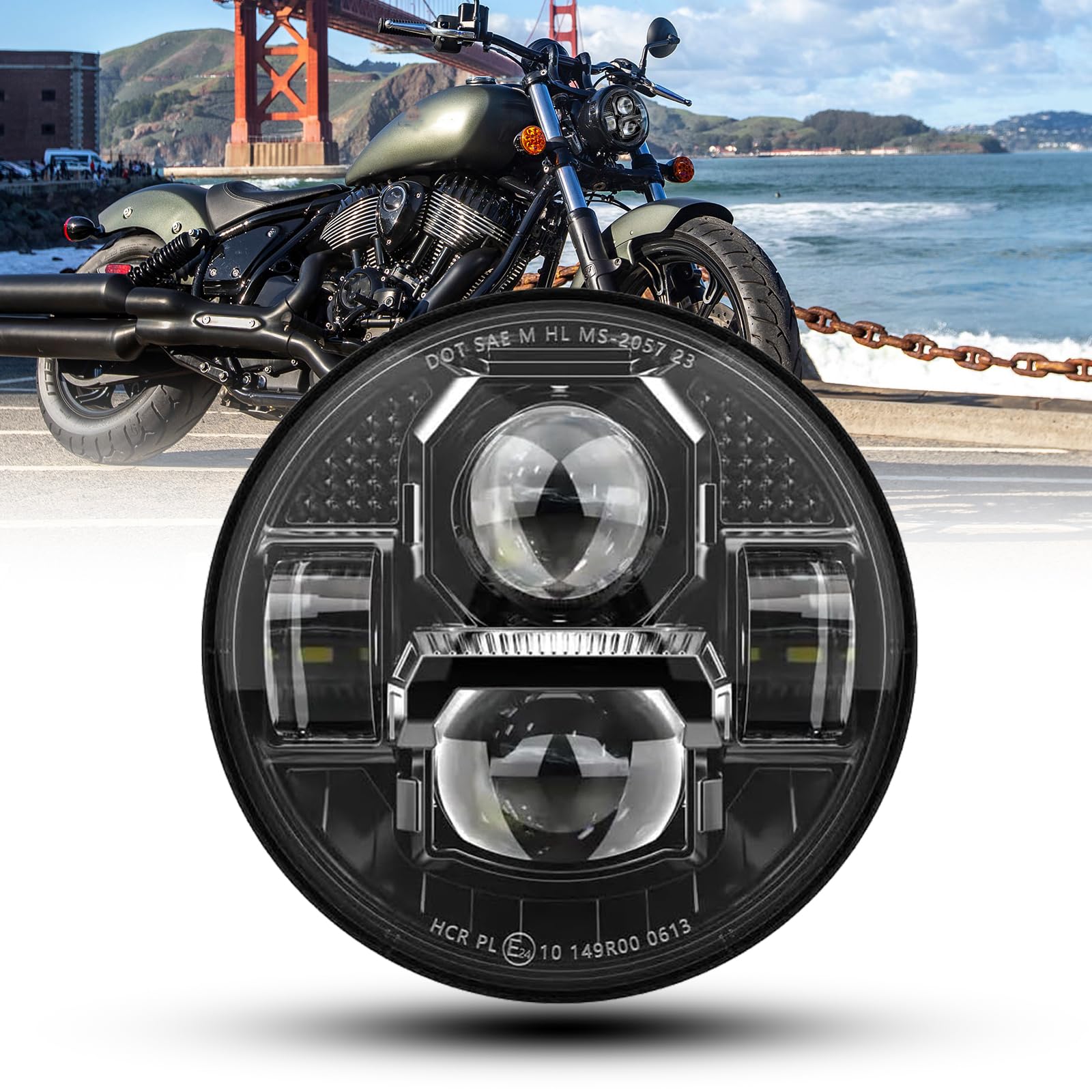 bamotoop 5,75 zoll Led Motorrad Scheinwerfer e-geprüft für Harley Davidson Dyna Street Bob Super Wide Glide Low Rider Night Rod Train Sportster Iron 883 Indian Scout Triumph von bamotoop