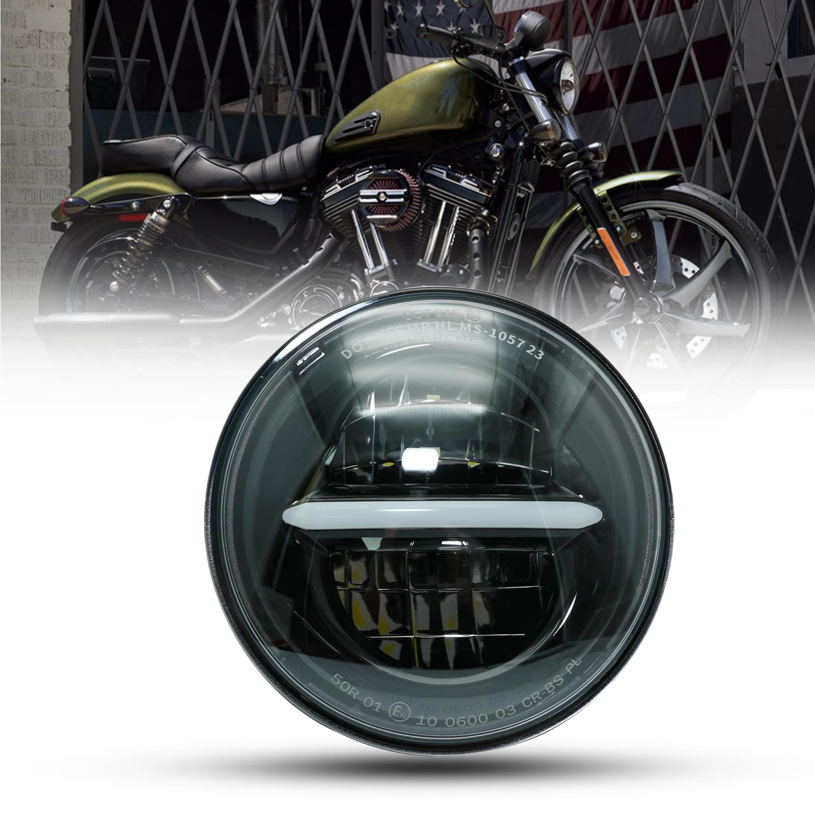 bamotoop 5.75 '' LED Motorrad Runder Scheinwerfer e-geprüft für Harley Davidson Dyna Street Bob Super Wide Glide Low Rider Night Rod Train Sportster Iron 883 Indian Scout Triumph (Schwarz) von bamotoop