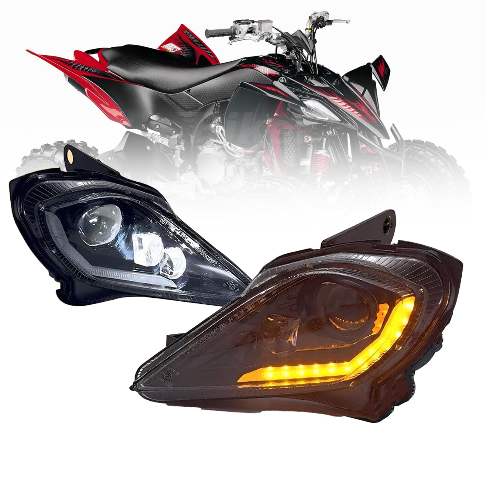 bamotoop 64W Motorrad LED Scheinwerfer E Geprüft Hi/Lo Beam DRL Weiß mit Blinker Bernstein Integration Scheinwerfer für Yamaha ATV Raptor 700 2006-2022 YFZ 450 YFZ450R YFZ450X Wolverine 450 von bamotoop