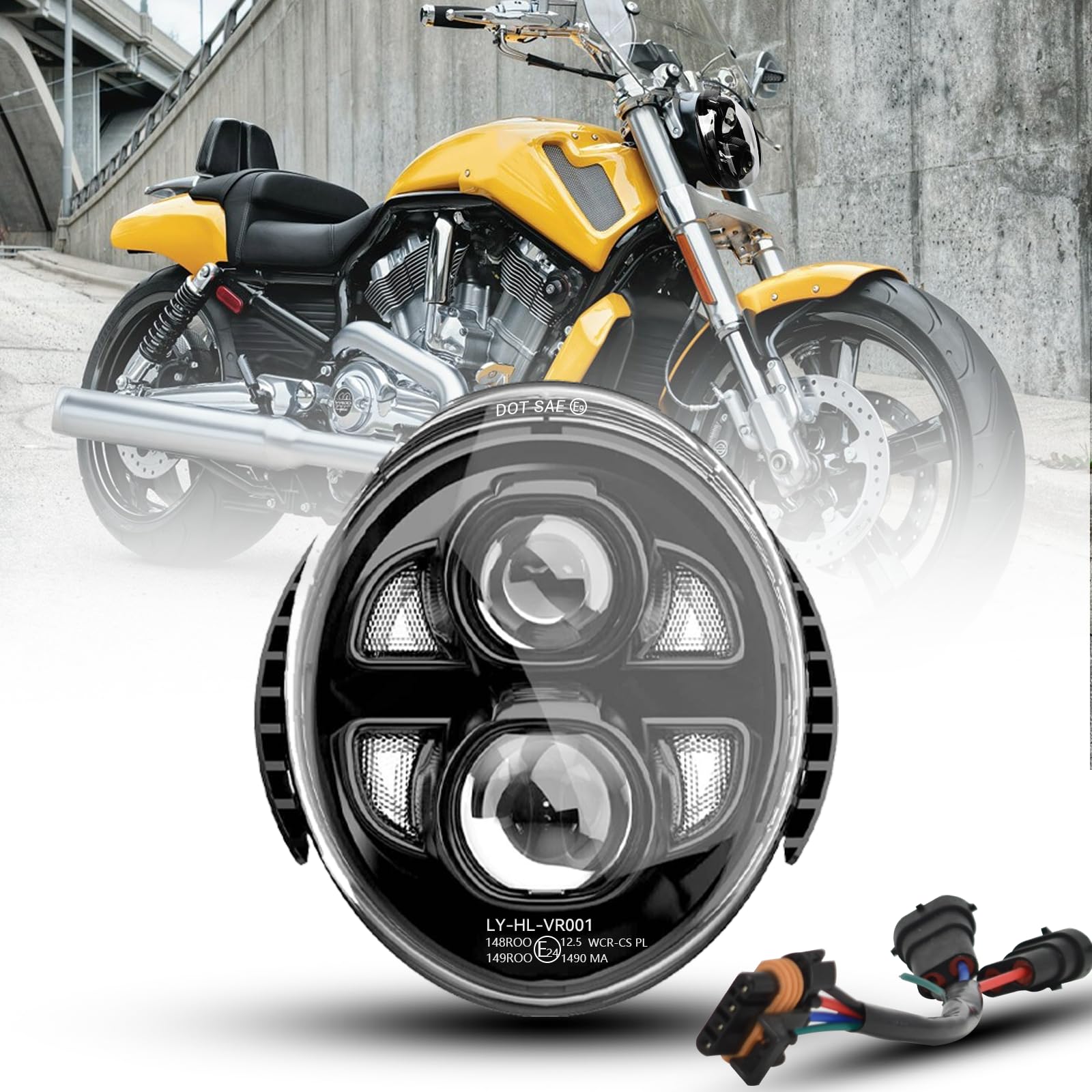 bamotoop LED Motorrad Scheinwerfer mit Tagfahrlicht Projektions Scheinwerfer für Harley Davidson V-Rod VRod VRSCA VRSCF Street Rod 2002-2017 von bamotoop