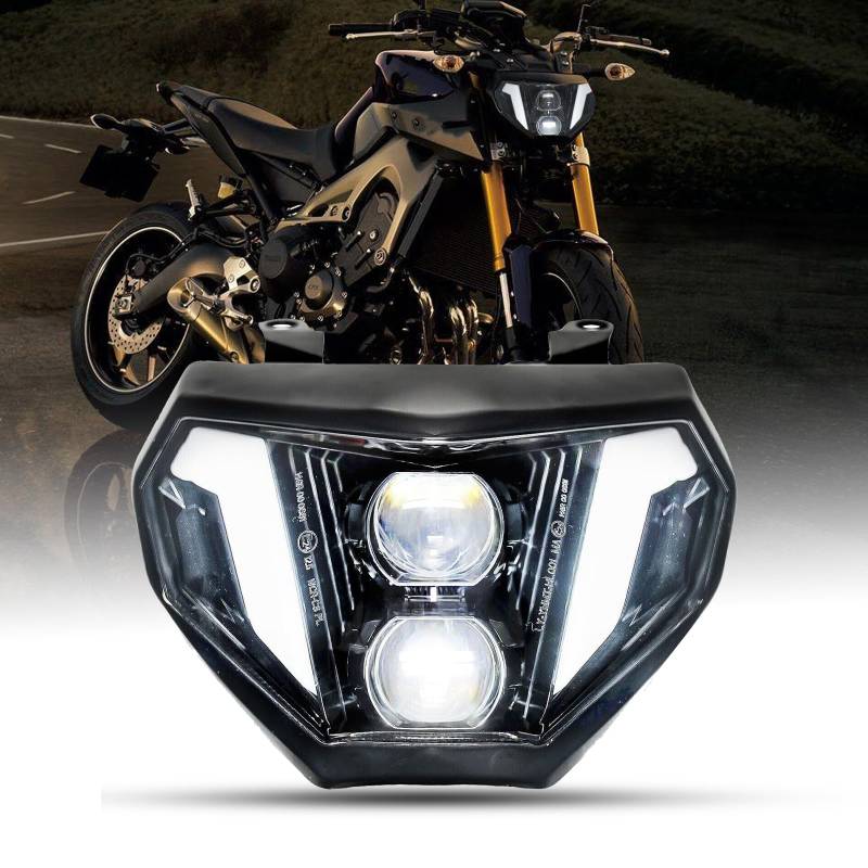 bamotoop Led Motorrad scheinwerfer e-geprüft 60W IP68 wasserdichte Motorrad-LED für YAMAHA MT-09 2014-2016 YAMAHA FZ-09 2015-2016 von bamotoop