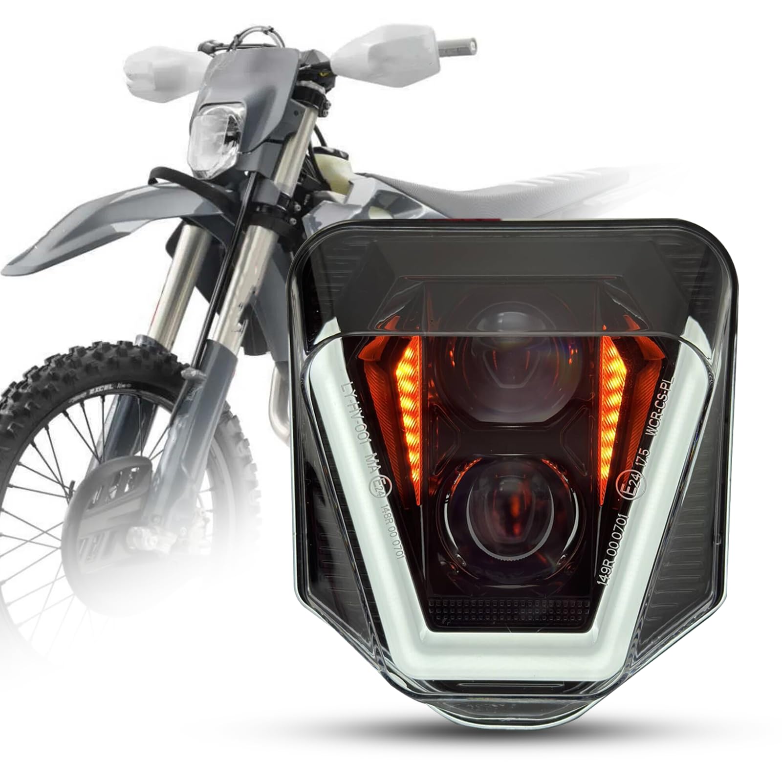 bamotoop Motorrad LED Scheinwerfer E-geprüft mit Blinker Tagfahrlicht Kompatibel mit Husqvarna 2024 701 Enduro 701 SuperMoto FE250 FE350 FE450 FE501 FE501S TE150 TE250i TE300i von bamotoop