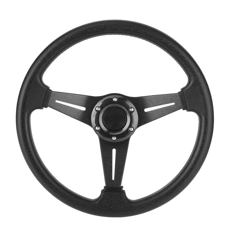 14-Zoll-Rennlenkrad, Drifting Deep Dish Rennlenkrad PU-Leder-Gaming-Lenkrad mit Hupenknopf, Universelles Sportlenkrad-Automodifiziertes Zubehör (Schwarz) von banapoy