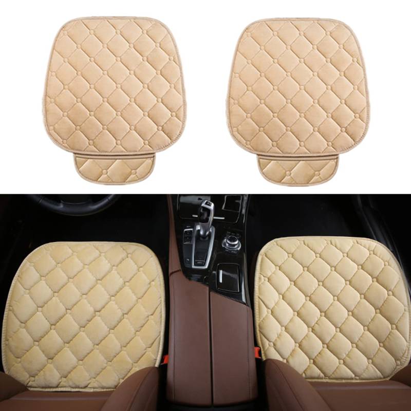 bangminda Auto Sitzauflage Autositzauflage Universal Plüsch Sitzkissen Sitzbezüge Auto für Vordersitze Rücksitz, Auto Fahrzeug Sitzschut (2 Vordersitzbezüge, Beige) von bangminda