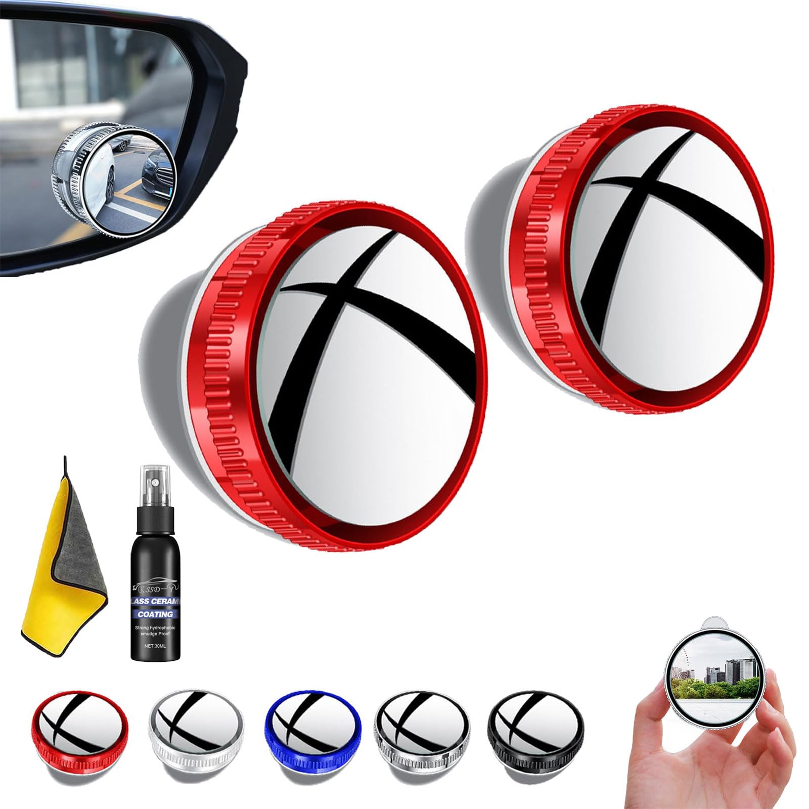 Baweilder Suction Cup Car Convex Blind Spot Mirror, Sufficienta Side Mirror Blindspot, Fish Eye Mirrors For Car, Reversing Auxiliary, 360 Degree Rotation Waterproof And Fogproof (Red) von batlx