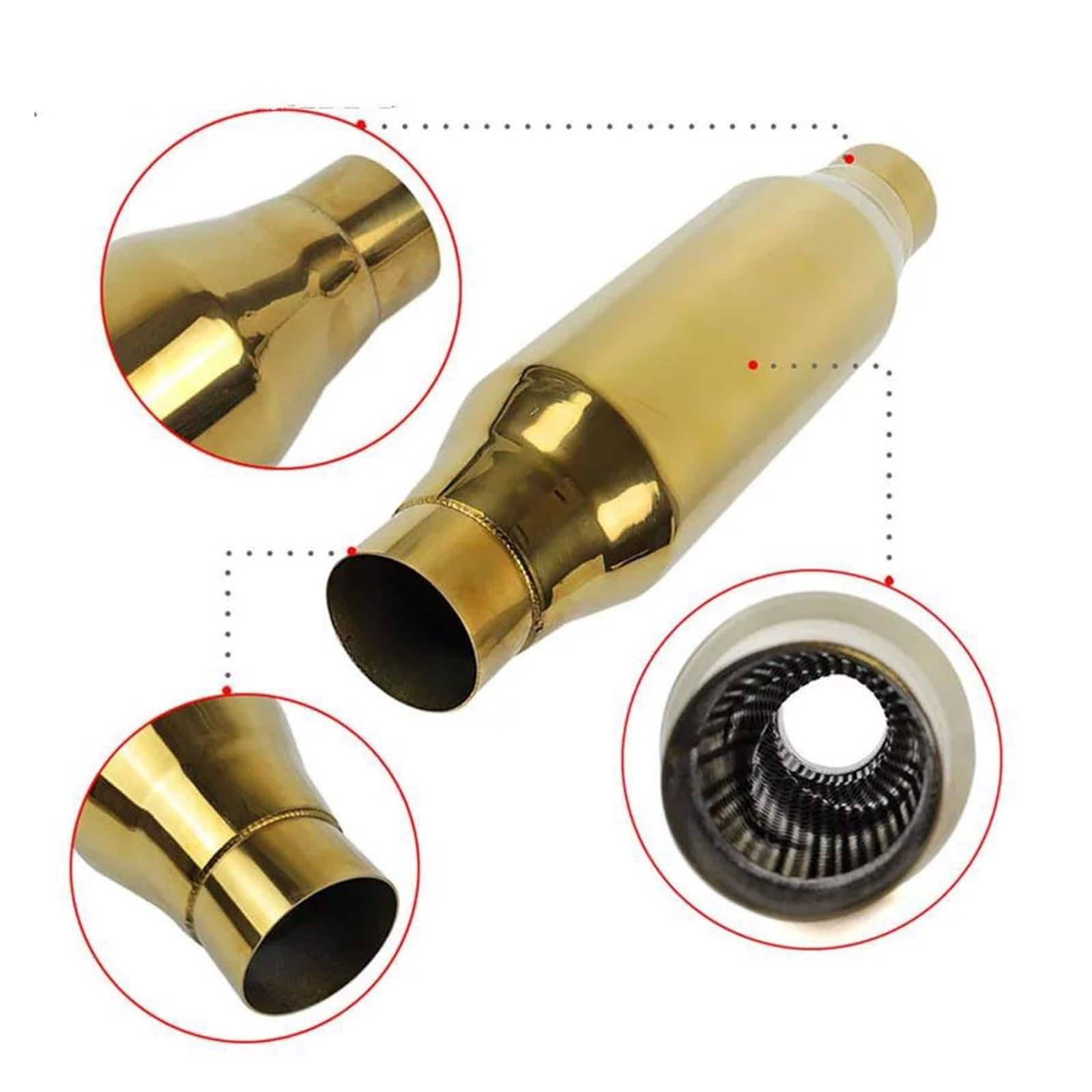 Endrohr Edelstahl-Auspuffrohr-Schalldämpfer 63 Mm 2,5-Zoll-Spiralschalldämpfer Universal-Rennwagen-Auspuff-Endrohr Auto Auspuff Endrohr(Gold) von bcumst