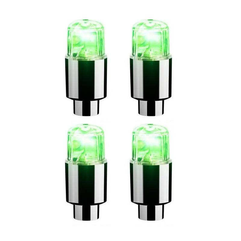 beabadoobee 4 Stücke Reifenventilkappen Lichter Ventil LED Auto Motorrad Radfahren Rad Laterne Speichen Nabe Reifen Lampe Radkappen Auto Reifen Zubehör Werkzeuge für Reifen Räder (Color : Green) von beabadoobee