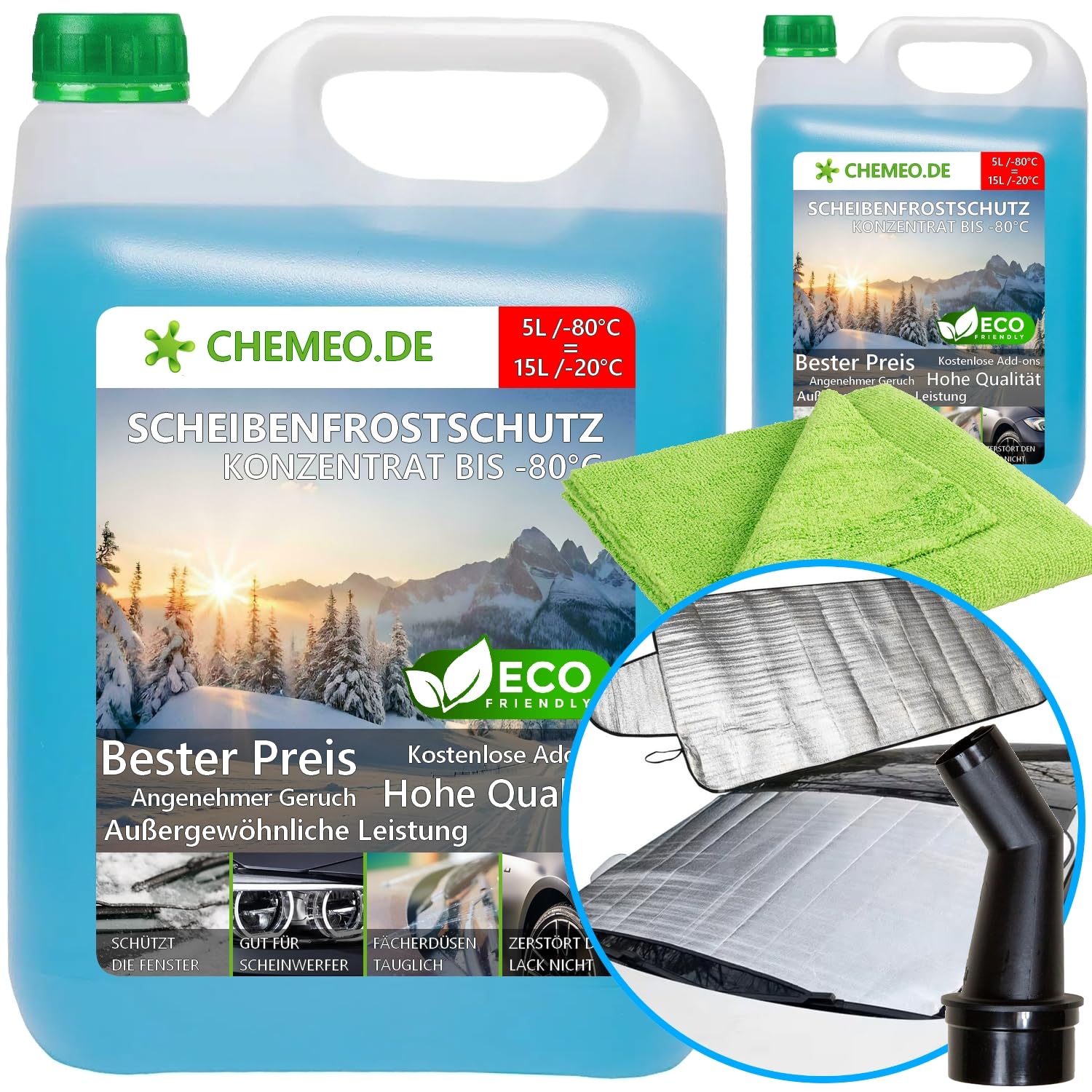 beeco STORE CHEMEO® Scheibenfrostschutz -80°C, 10L Konzentrat = 30L Gebrauchsfertig Scheibenwaschanlagen-Frostschutz -20°C, Scheibenwaschflüssigkeit, Scheibenwischwasser, Scheibenreiniger für Winter von beeco STORE