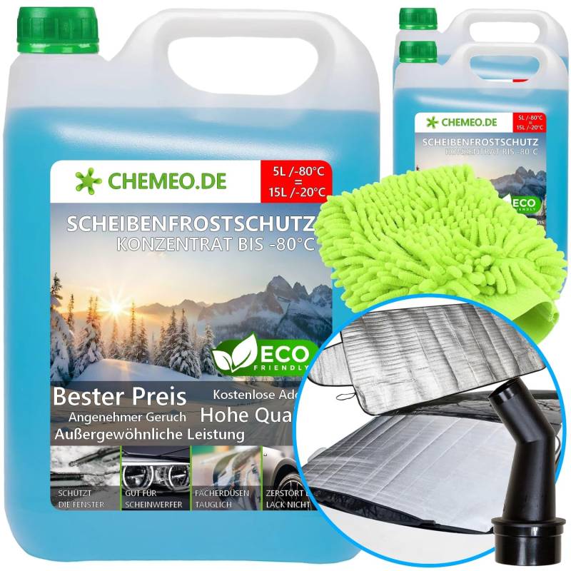 beeco STORE CHEMEO® Scheibenfrostschutz -80°C, 15L Konzentrat = 45L Gebrauchsfertig Scheibenwaschanlagen-Frostschutz -20°C, Scheibenwaschflüssigkeit, Scheibenwischwasser, Scheibenreiniger für Winter von beeco STORE