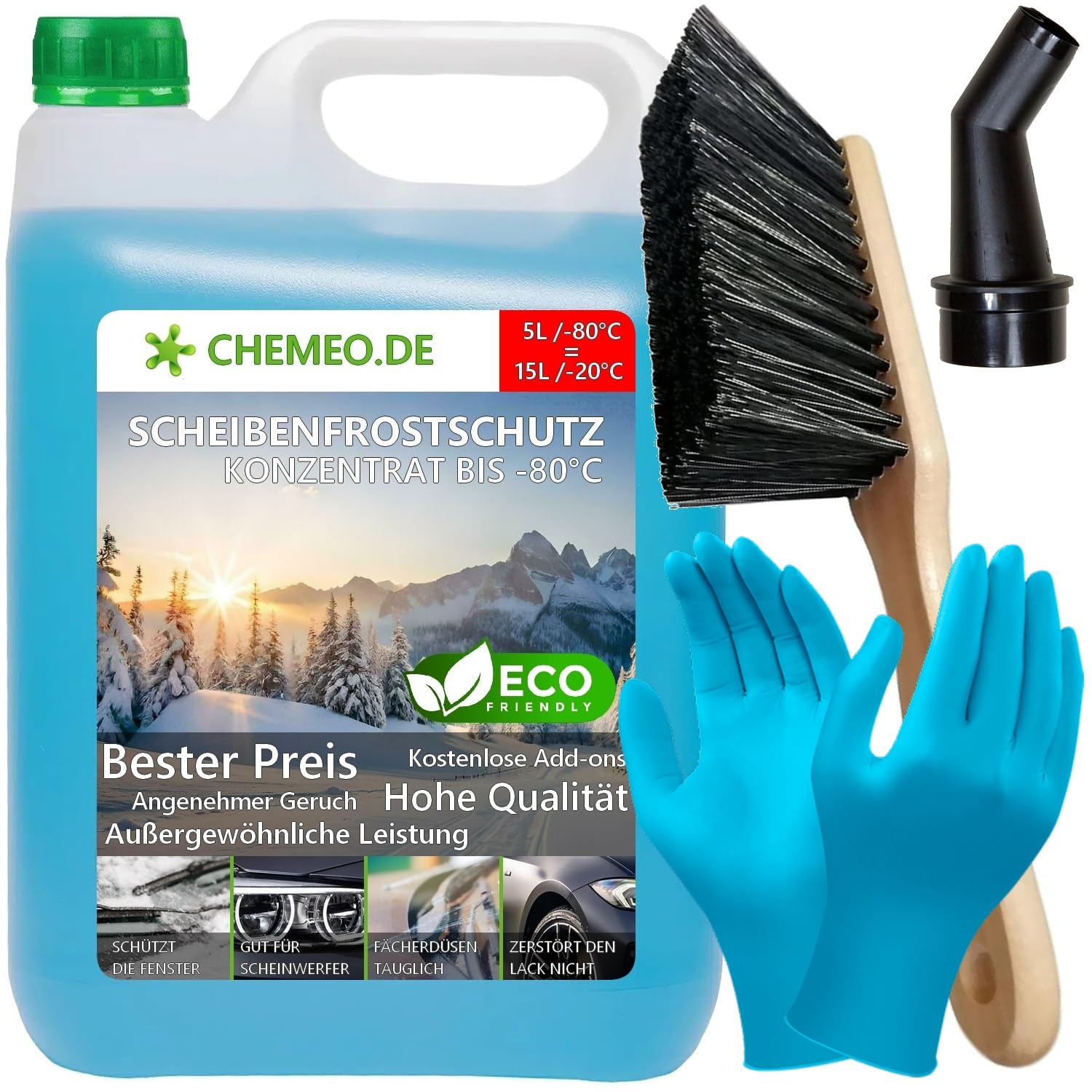 beeco STORE CHEMEO® Scheibenfrostschutz -80°C, 5L Konzentrat = 15L Gebrauchsfertig Scheibenwaschanlagen-Frostschutz -20°C, Scheibenwaschflüssigkeit, Scheibenwischwasser, Scheibenreiniger für Winter von beeco STORE