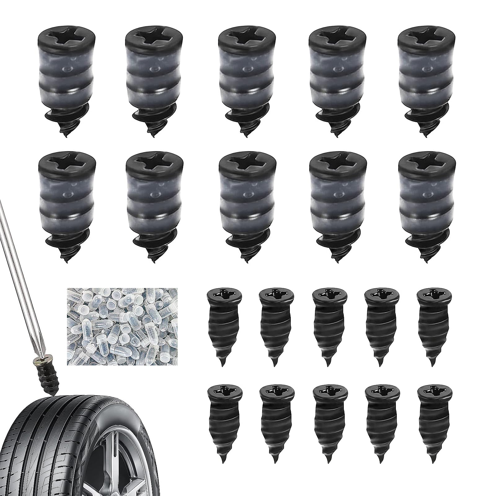 beejune 20 Stücktyre Repair Kit, Motorradreifen Reparaturset, Motorrad Reifen, Vakuum Reifen Reparatur Nagel, Für Fahrradflickzeug, Pkw, LKW, Wohnwagen U. Mehr (10S + 10L) von beejune