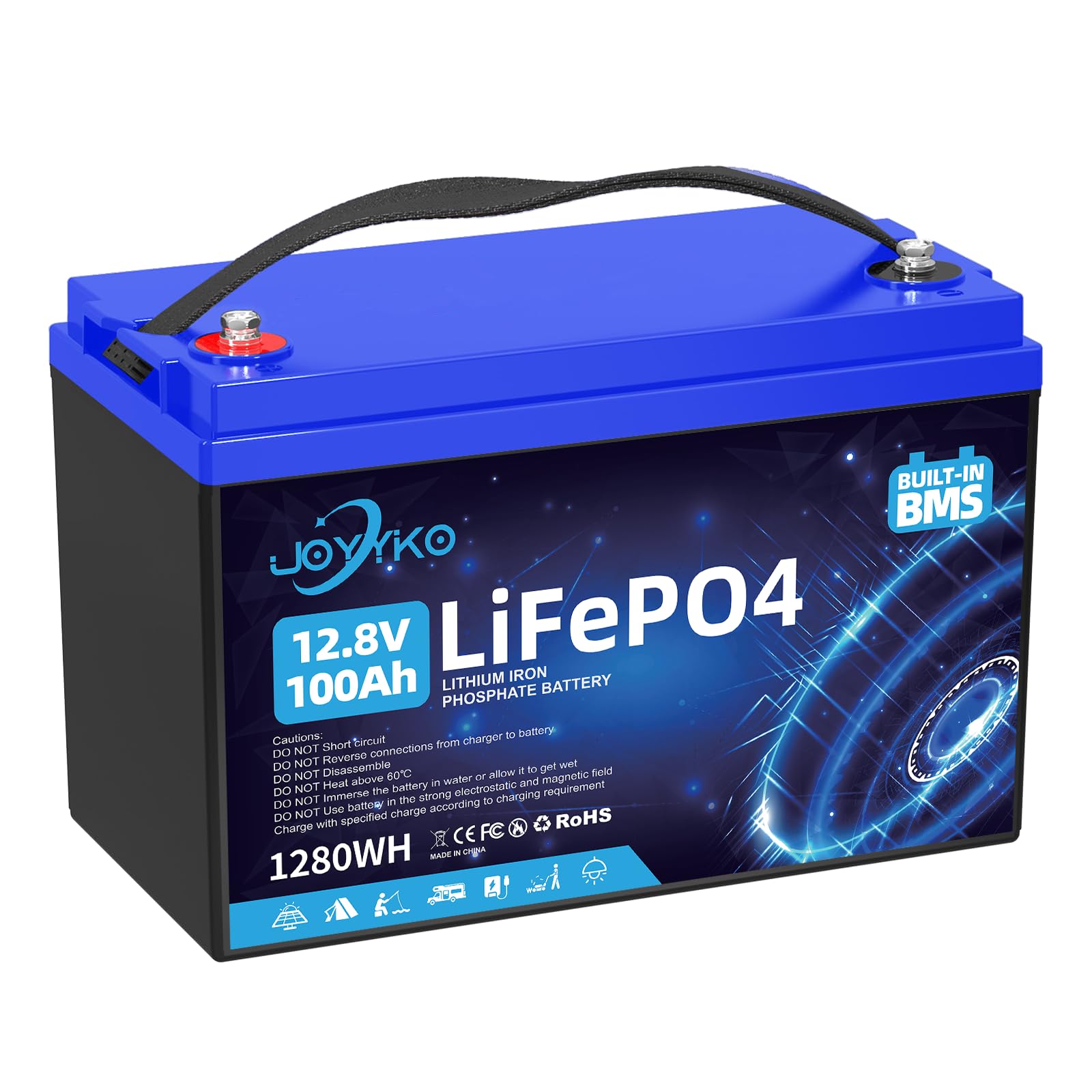 100Ah 12V Lithium Batterie,100Ah 12V LiFePO4 Batterie,15000 Zyklen,1280Wh,Batterie 280Ah 12v LiFePO4,mit Smart BMS,Tieftemperaturschutz,für Wohnmobil,Solaranlage,Boot Haushalt,Camping von bestyks