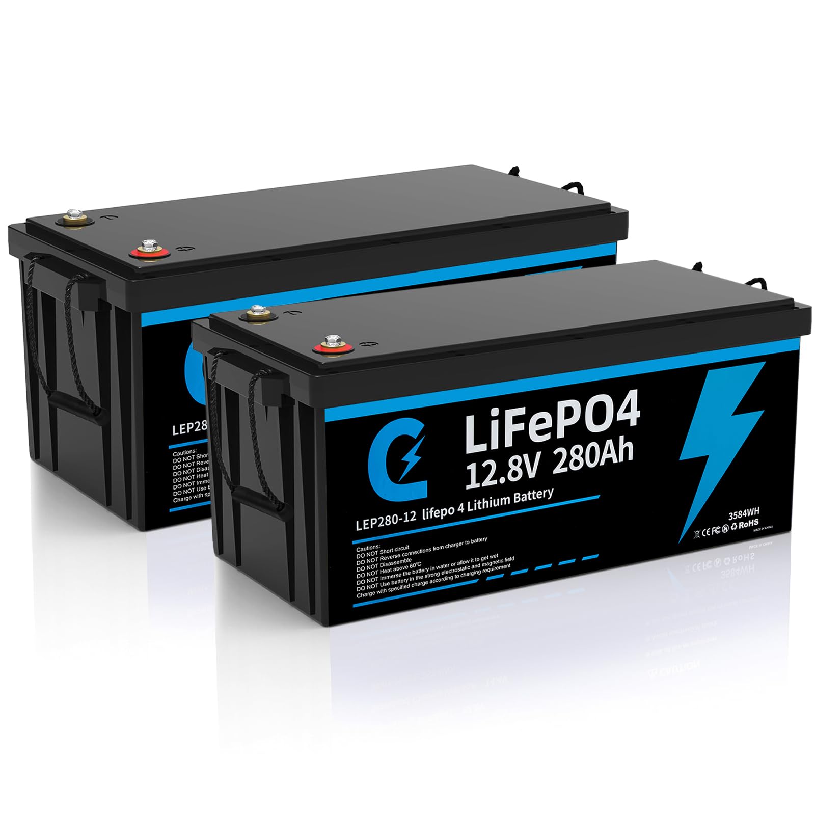 2 Stück 280Ah 12V Lithium Batterie,280Ah 12V LiFePO4 Batterie,15000 Zyklen,3584Wh,Batterie 280Ah 12v LiFePO4,mit Smart BMS,Tieftemperaturschutz,für Wohnmobil,Solaranlage,Boot Haushalt,Camping von bestyks