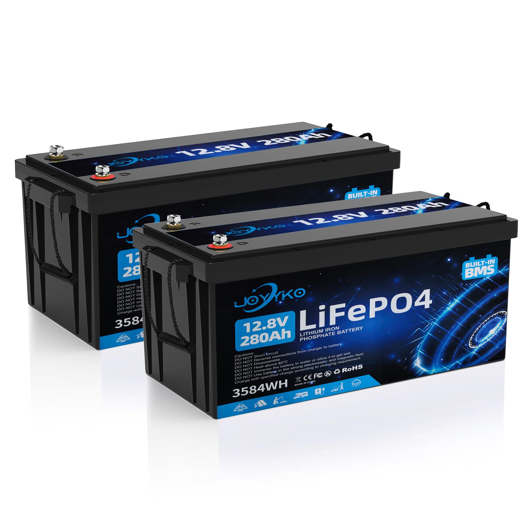 2 Stück 280Ah 12V Lithium Batterie,280Ah 12V LiFePO4 Batterie,15000 Zyklen,3584Wh,Batterie 280Ah 12v LiFePO4,mit Smart BMS,Tieftemperaturschutz,für Wohnmobil,Solaranlage,Boot Haushalt,Camping von bestyks