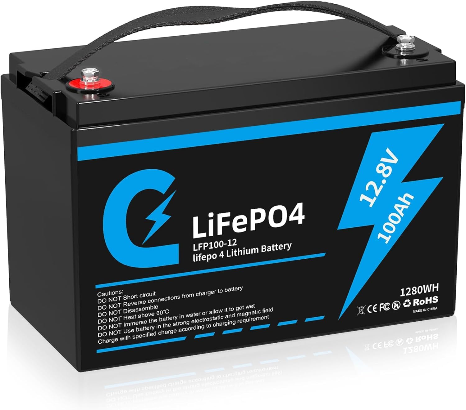 bestyks 100Ah 12V Lithium Batterie,100Ah 12V LiFePO4 Batterie,15000 Zyklen,1280Wh, Batterie 100Ah 12v LiFePO4,mit Smart BMS,Tieftemperaturschutz,für Wohnmobil,Solaranlage,Boot Haushalt,Camping (100Ah) von bestyks