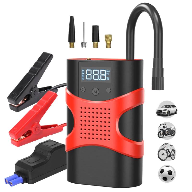 blayram Auto Starthilfe Powerbank mit Luftkompressor, 150PSI 1800A Spitzenstrom Starthilfe Powerbank für 8.5L Benzin und 7.0L Dieselmotor, Starthilfe mit LED-Taschenlampe von blayram