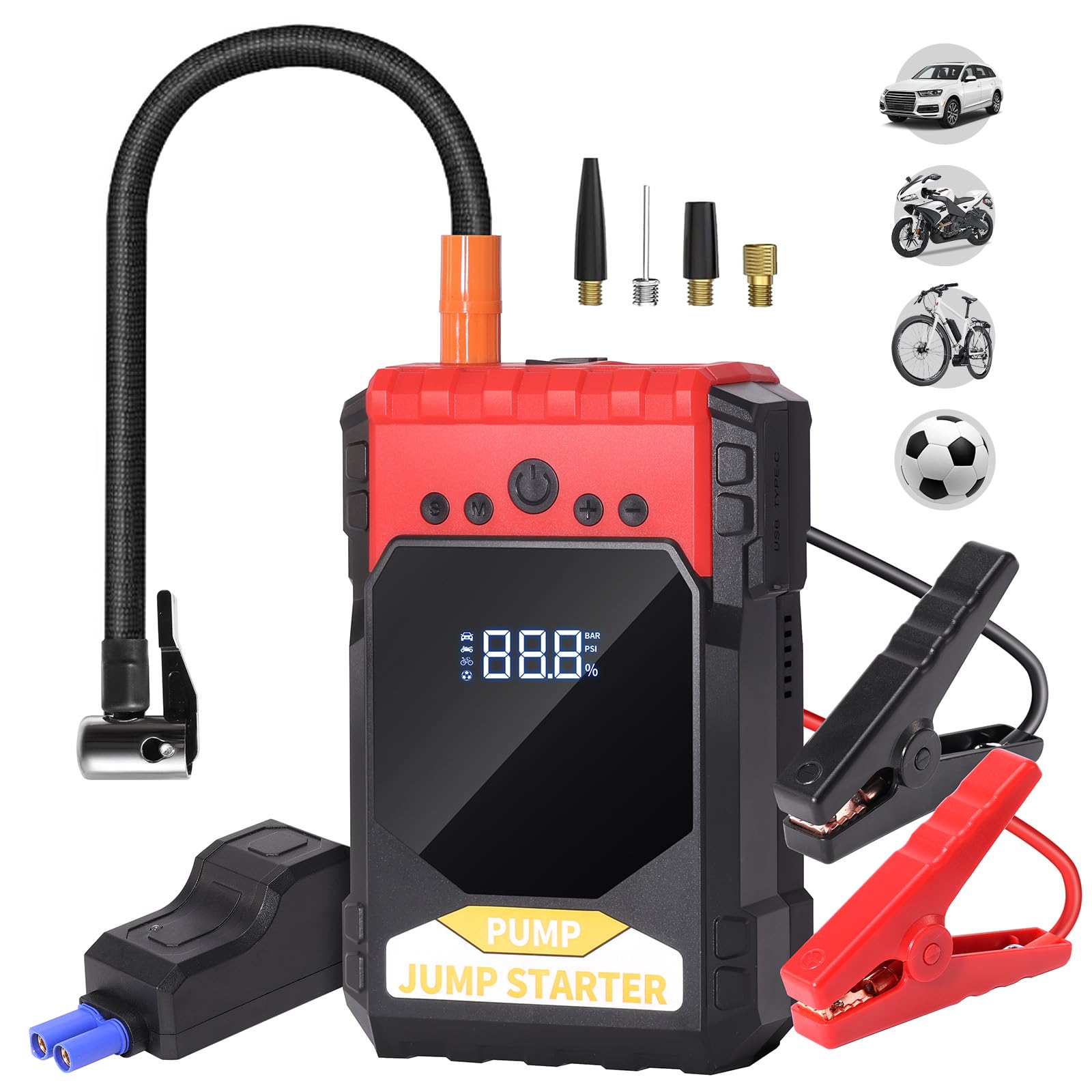 blayram Auto Starthilfe Powerbank mit Luftkompressor, 150PSI 2000A Spitzenstrom Starthilfe Powerbank für 8.5L Benzin und 7.0L Dieselmotor, Starthilfe mit LED-Taschenlampe von blayram