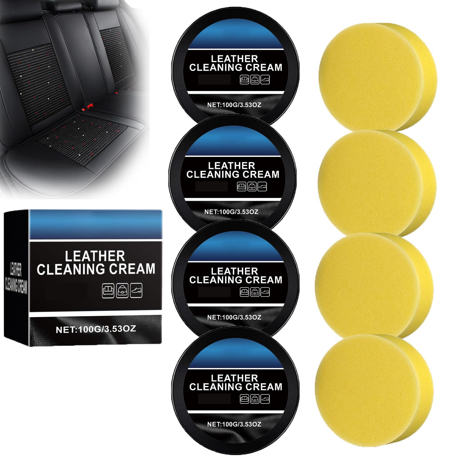 blmcoos Lederpflegecreme, Texassunny Autolederreiniger, Texassunny Lederreparaturcreme, Reinigungspaste für die Autoinnenraumpflege, Autoinnenraum-Reinigungssets, Lederautositzreiniger (4pcs) von blmcoos