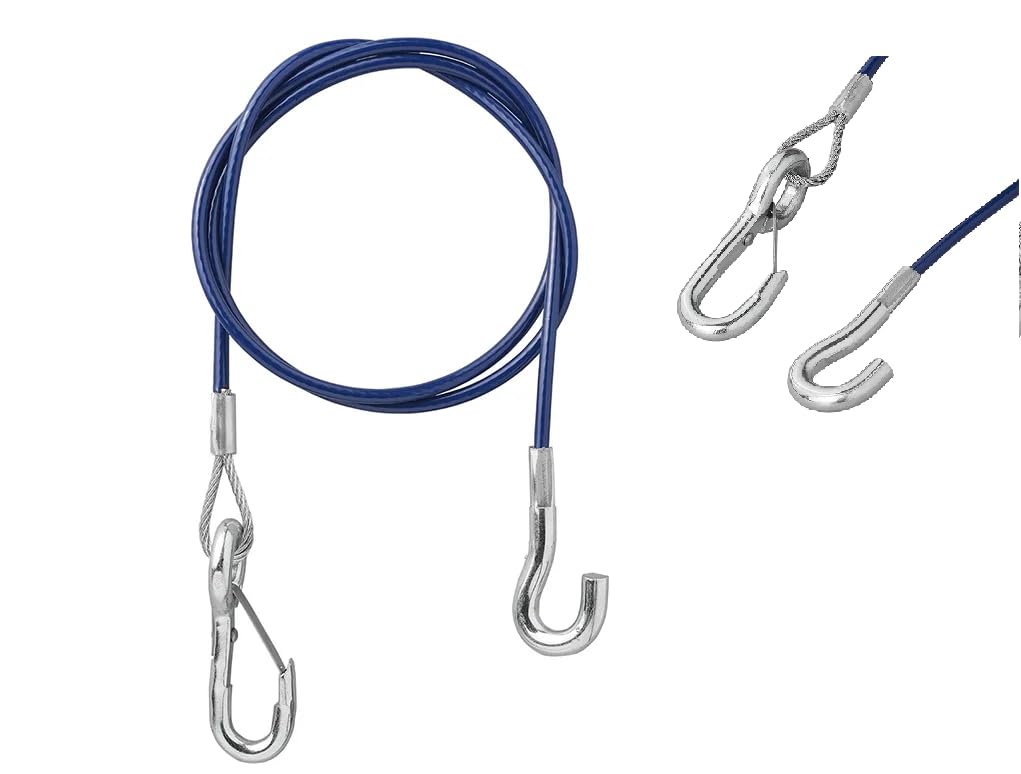 Set Brems - Abreißseil mit Gabelkopf, Haken oder Karabiner, 1 Meter Bremsseil Fangseil Sicherungsseil, Hollandöse - Hilfskupplung je nach Auswahl (mit Karabiner und Haken in blau) von blntackle76