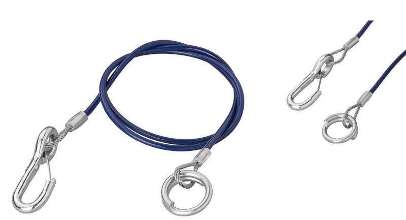 Set Brems - Abreißseil mit Gabelkopf, Haken oder Karabiner, 1 Meter Bremsseil Fangseil Sicherungsseil, Hollandöse - Hilfskupplung je nach Auswahl (mit Ring und Karabiner in blau) von blntackle76