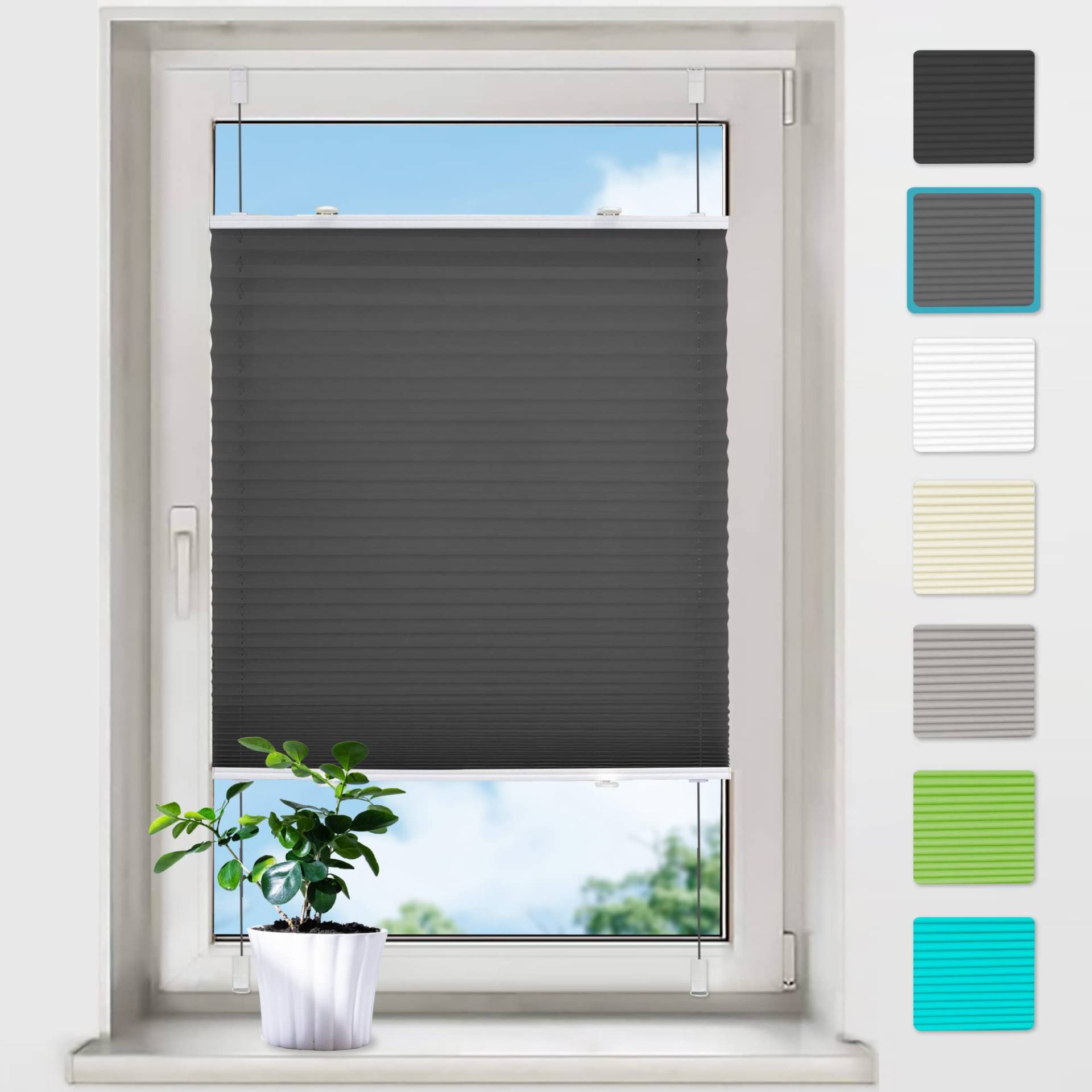 bobodeco Plissee ohne Bohren Plissees Klemmfix - Anthrazit 70x140 cm (BxH) - Easyfix plisseerollo Jalousie Faltrollo Blickdicht - Sichtschutz - Sonnenschutz Fertifplissee - Rollos für Fenster und Tür von bobodeco