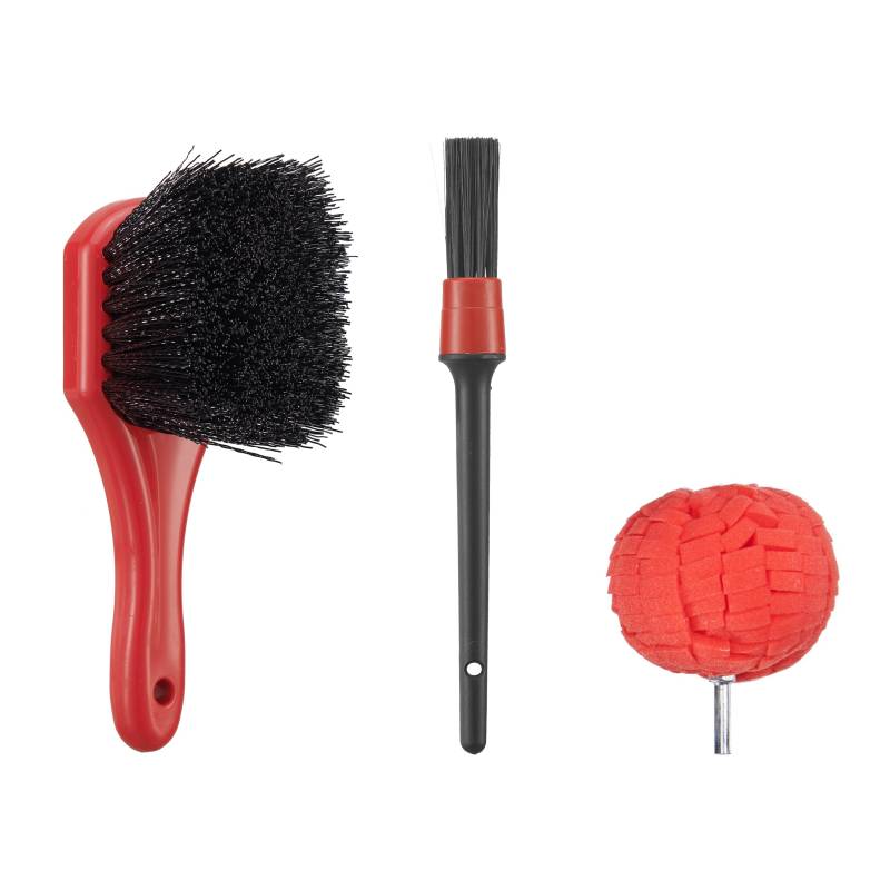 brushdepot Auto Detail Pinsel Set (schwarz) 3 Stück/Set für Felgenpflege, Detailbürste, Reifenbürste (harte Bürste), Radpolierschwamm Ball Geeignet für Reifenwartung und Pflege von brushdepot