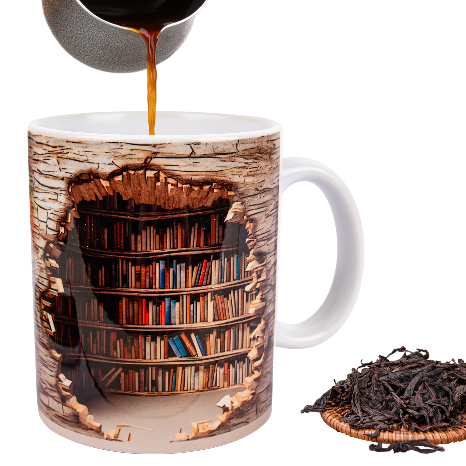 bssmmai 3D-Bücherregal-Tasse, Buch-Keramik-Kaffeetasse, Bibliothek Bücherregal Reisebecher,Teebecher Milchbecher Porzellan Knochenbecher Buchliebhaber Becher von bssmmai