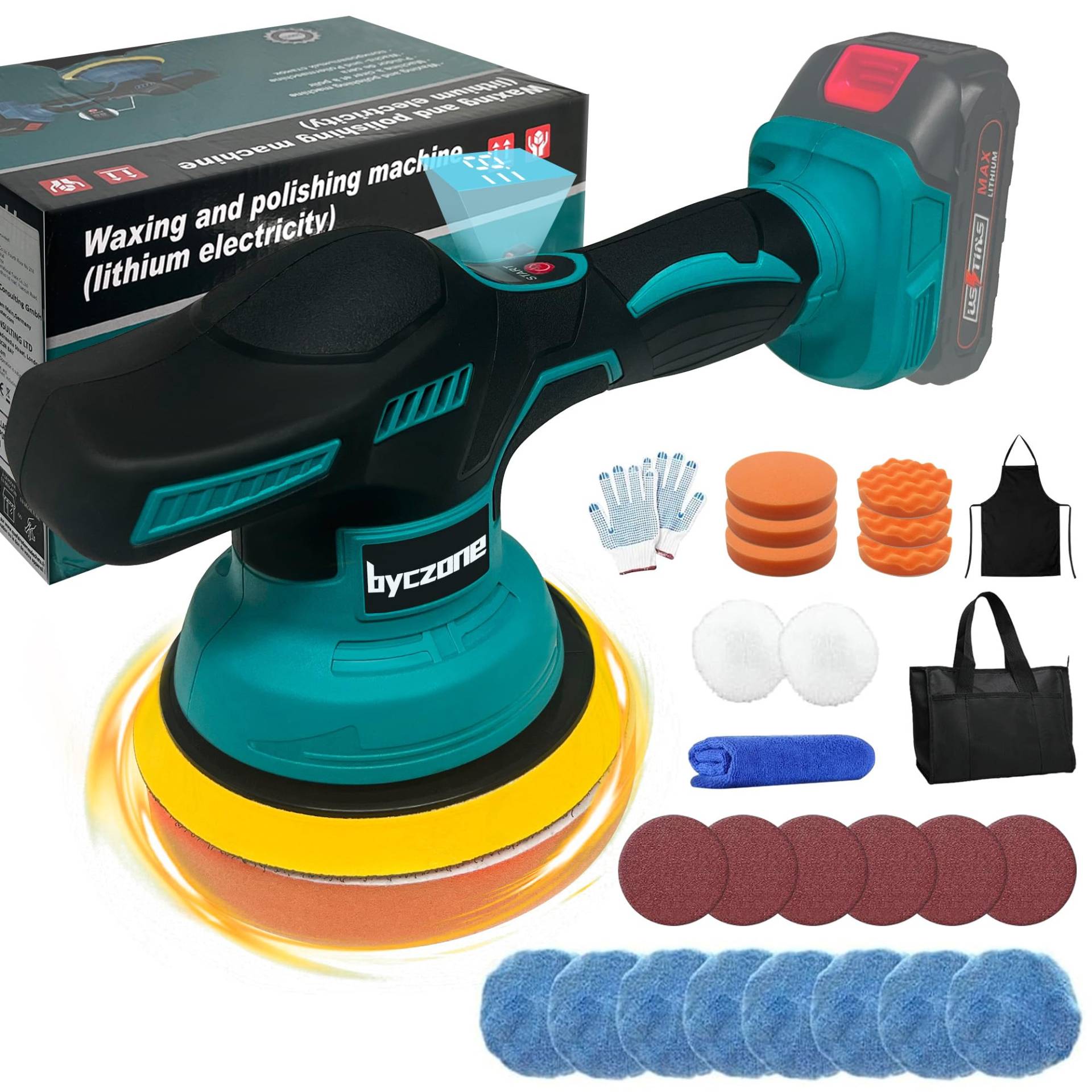 Poliermaschine Auto für Makita 18V-Akku, 27pcs Auto poliermaschinen Set, 6 Zoll Orbital Auto Politur mit 8 Variablen Geschwindigkeiten für Autodetaillierung/Polieren/Wachsen (ohne Akku) von byczone