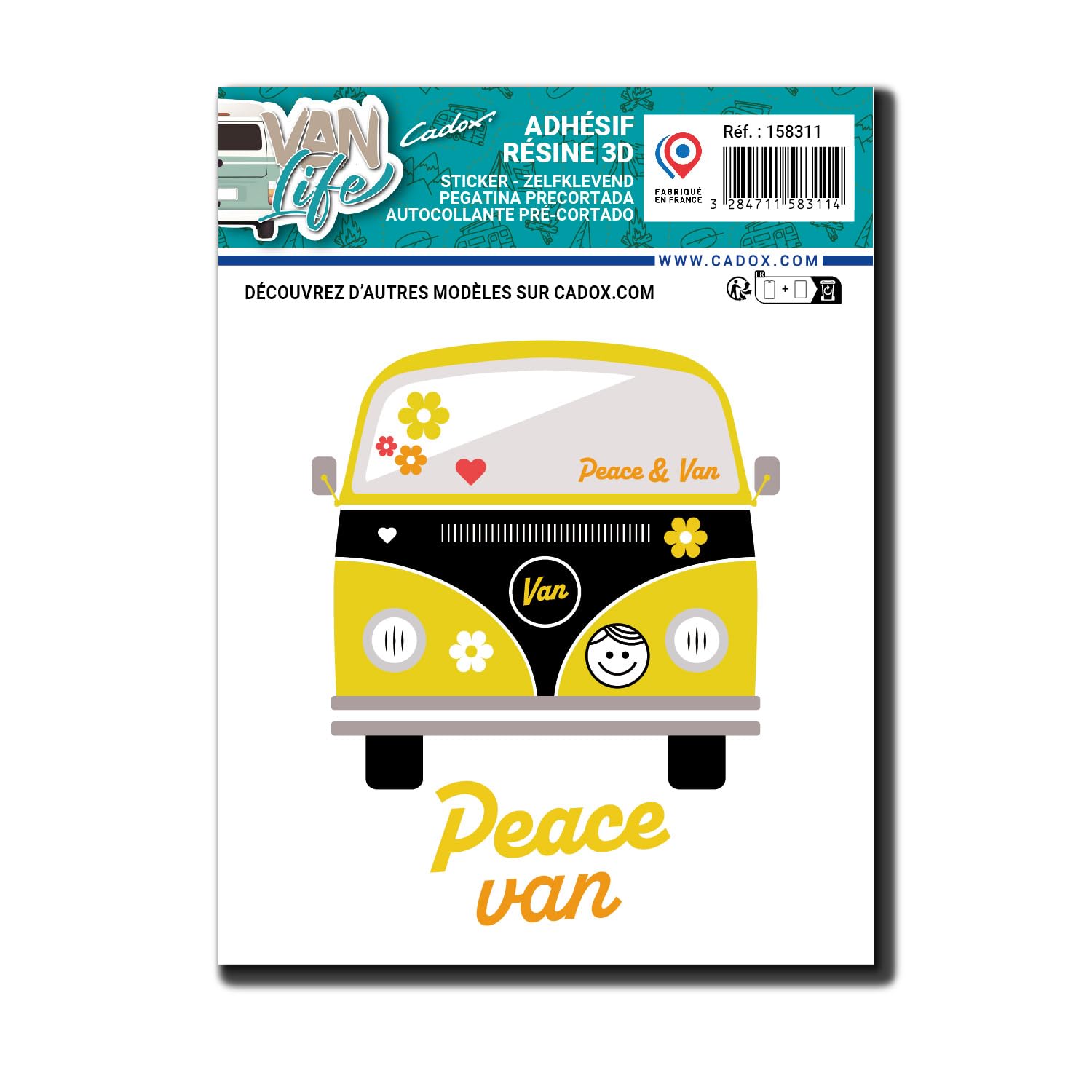 cadox - Ministicker Van Life Peace Van – Dekoration für Auto, Van, Koffer, Zubehör – Farbe Gelb – 9,5 x 12,5 cm – UV-beständig und waschbeständig von cadox