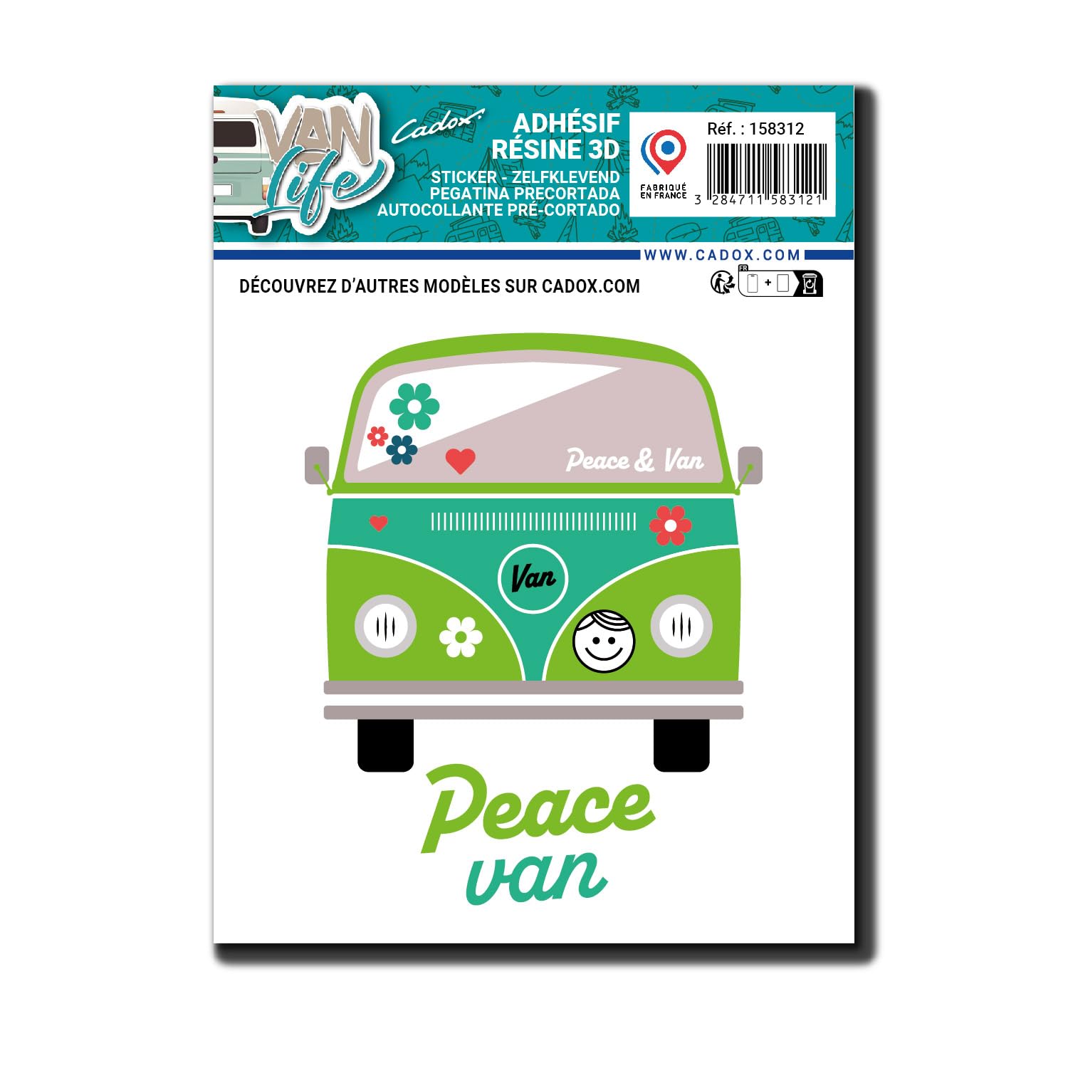 cadox - Ministicker Van Life Peace Van – Dekoration für Auto, Van, Koffer, Zubehör – Farbe Grün – 9,5 x 12,5 cm – UV-beständig und waschbeständig von cadox