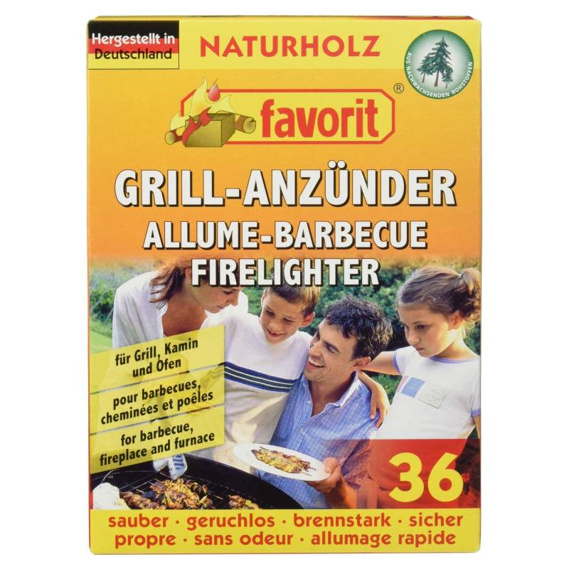 Favorit Grillanzünder (36 Riegel, für schnelles anzünden, aus Naturfaser, für Grill, Kamin oder Lagerfeuer, Anzünder) 1826 von Favorit